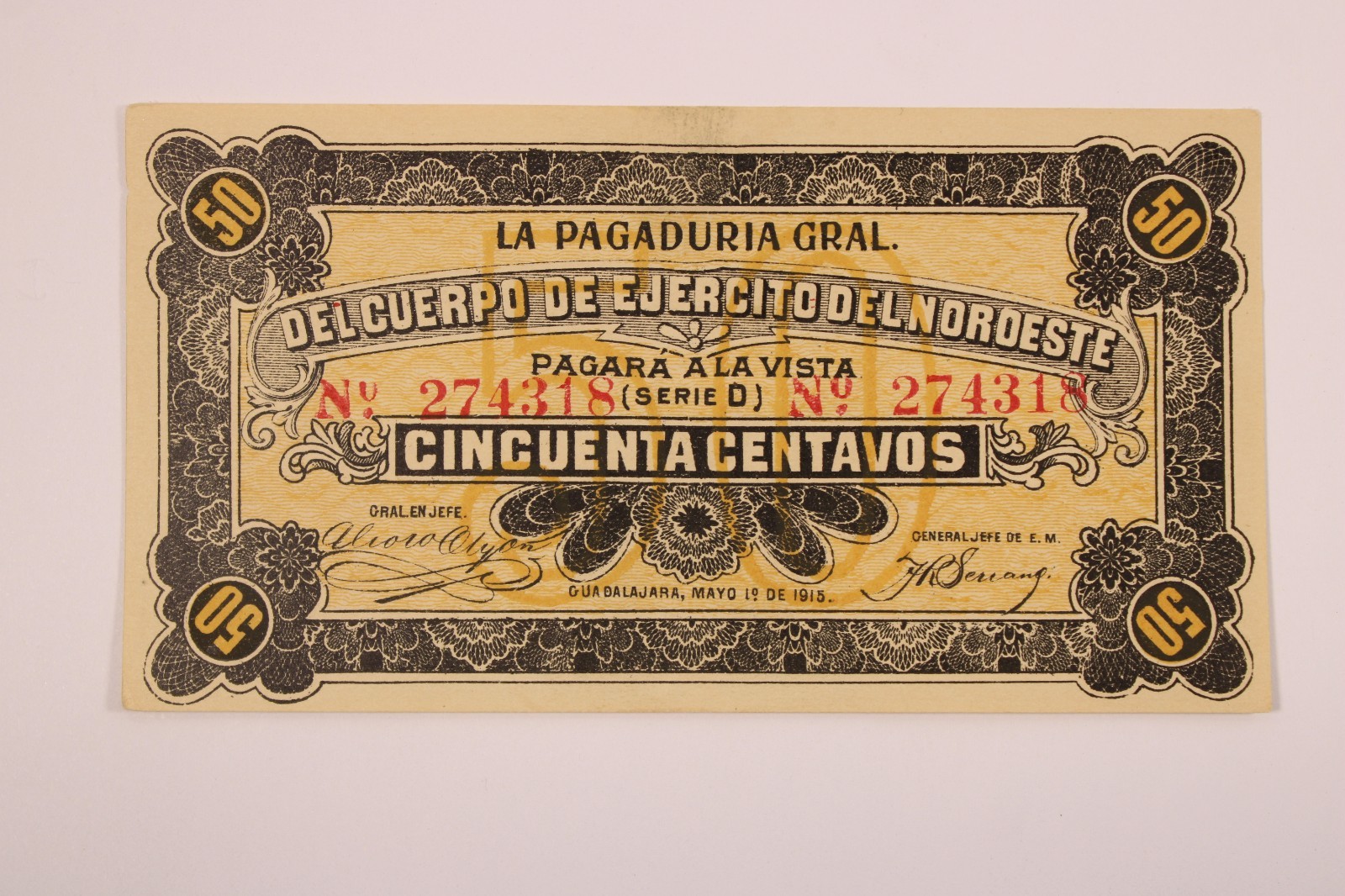 M2267a Mexico Revolutionary / Northwest Army Corps 1915 50 Cent P S868 AU # 0505