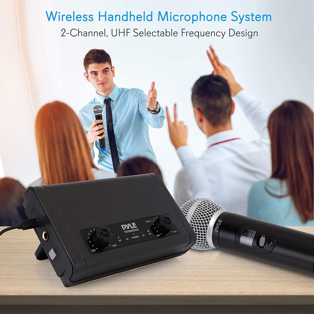 PDWM2850 Compact UHF Wireless Microphone System, Dual Channel, Portable, Battery
