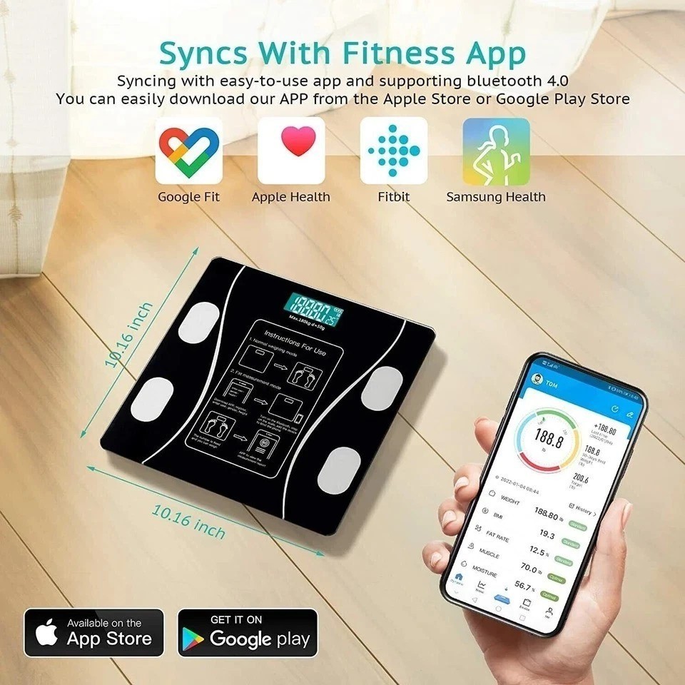 Bluetooth Smart Body Fat Scale BMI Digital Weight Bathroom Scale LCD App Sync