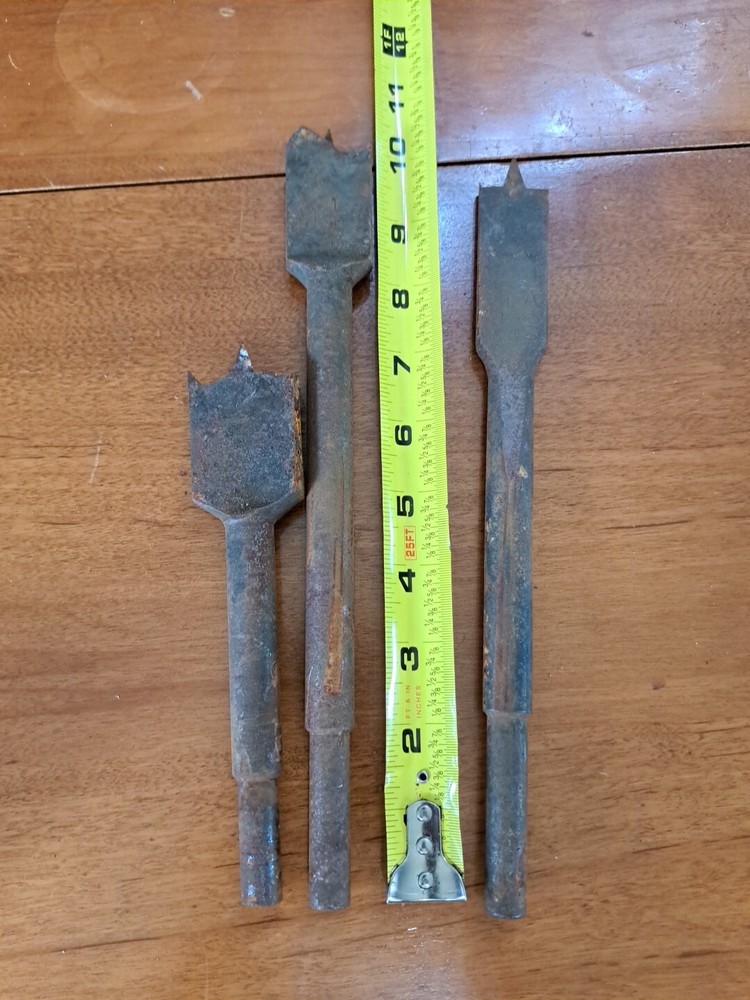 3 Vintage Antique Spade Boring Drill Bits