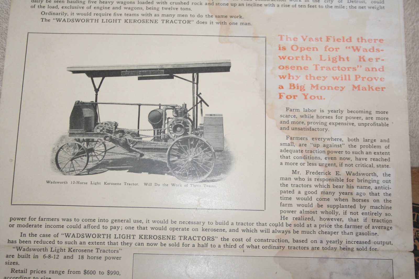 WADSWORTH TRACTOR 1914