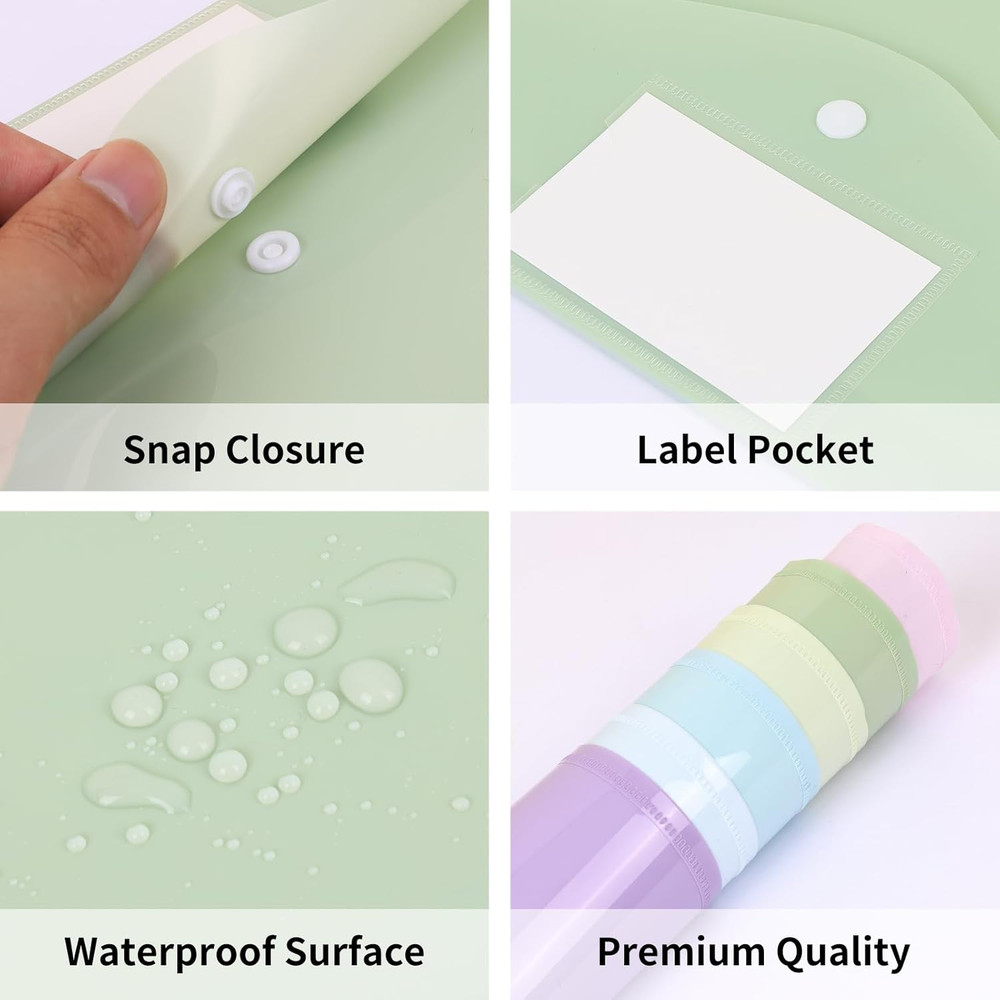 24 Pack Plastic Envelopes Plastic File Folders, Poly Folders with Snap Closure,