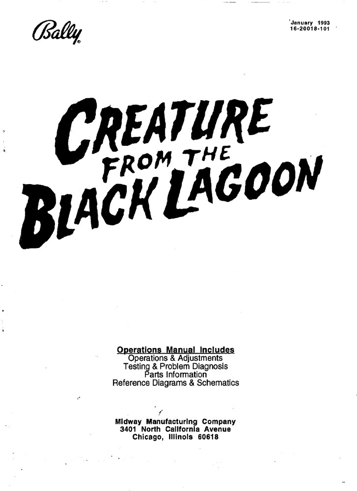 Bally Creature from the Black Lagoon Operations Instructions W/ Schematics