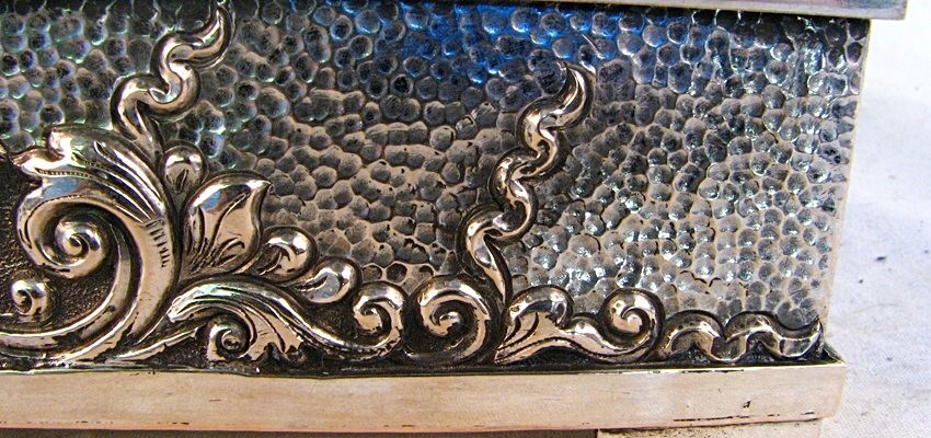 YOGYA SILVER BOX LARGE FINE REPOUSSE WORK SIGNED c.1940'S