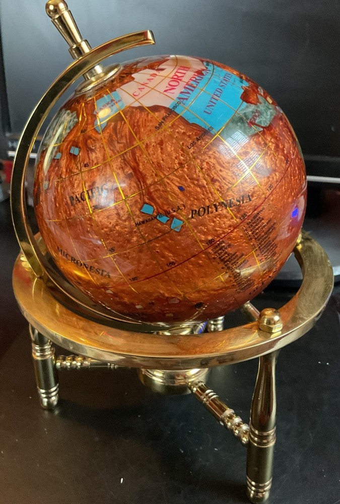 7 1/2” Tall Handcrafted Gemstone World Globe