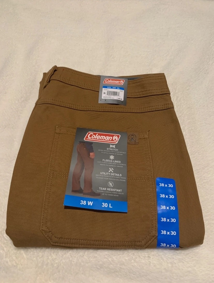Coleman Men's Carpenter Fleece Lined Pants Choose SZ & Color Toffee, Green, Grey