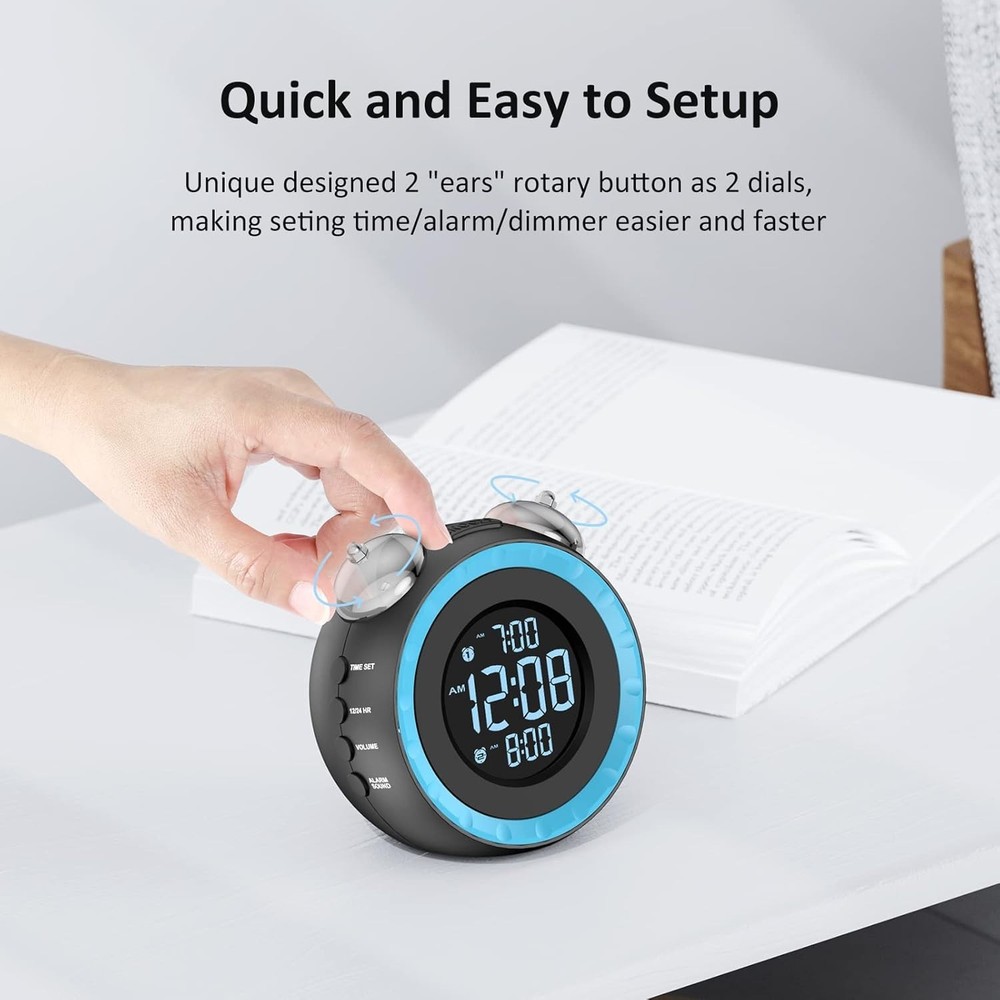 USB Alarm Clock with Bed Shaker - Customizable Brightness & Snooze Function