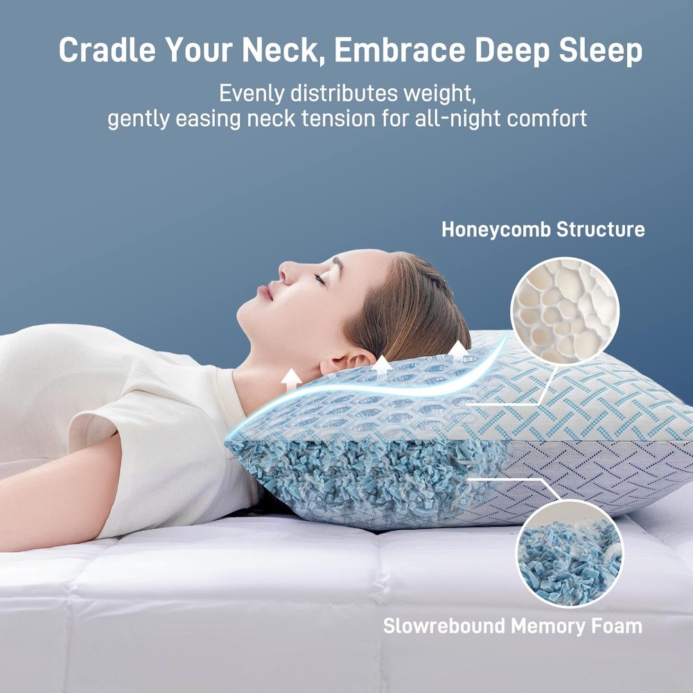 Alkyonos Shredded Memory Foam Cooling Medium Soft Bamboo Viscose Pillows Quee...