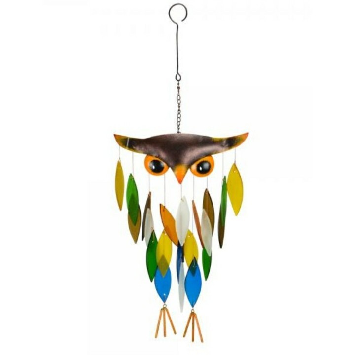 CUT GLASS OWL WIND CHIME GEBLUEG541 UNIQUE DECOR NEW IN GIFT BOX FREE SHIPPING