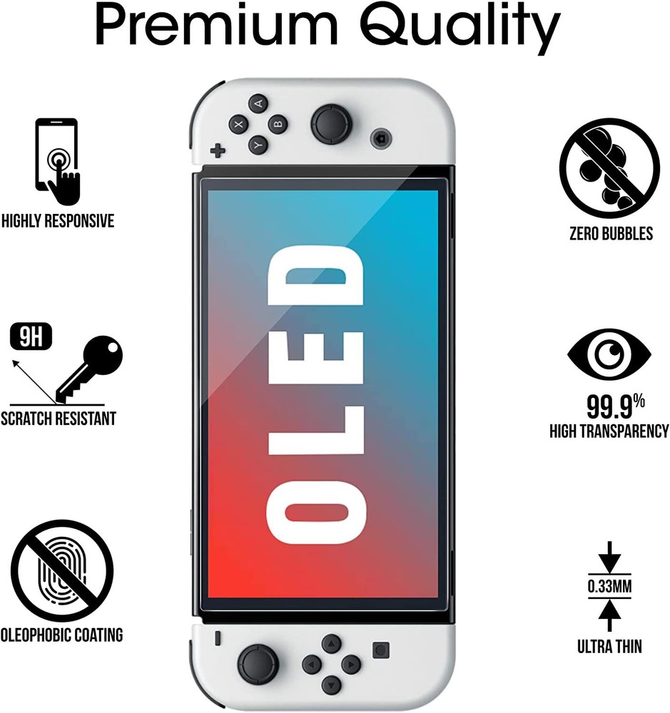 Nintendo Switch Screen Protector OLED Model 2021, Tempered Glass, 3 Pack