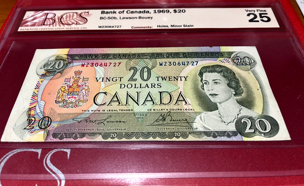 MISCUT/MIS-ALIGNED 1969 $20-BCS Certification Very Fine BC-50b