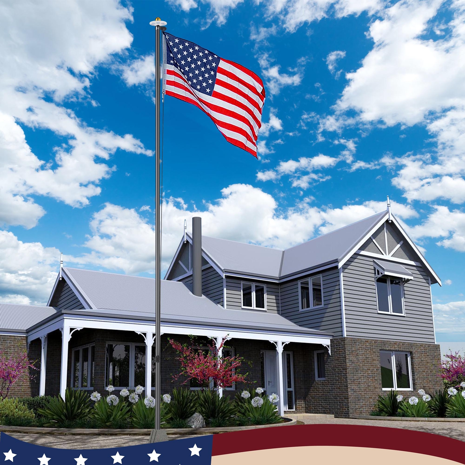 Yescom Bravery 20ft LED Solar Light Sectional Flag Pole Kit Outside Black