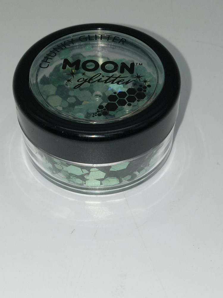 Moon Glitter, chunky glitter. Holographic green.