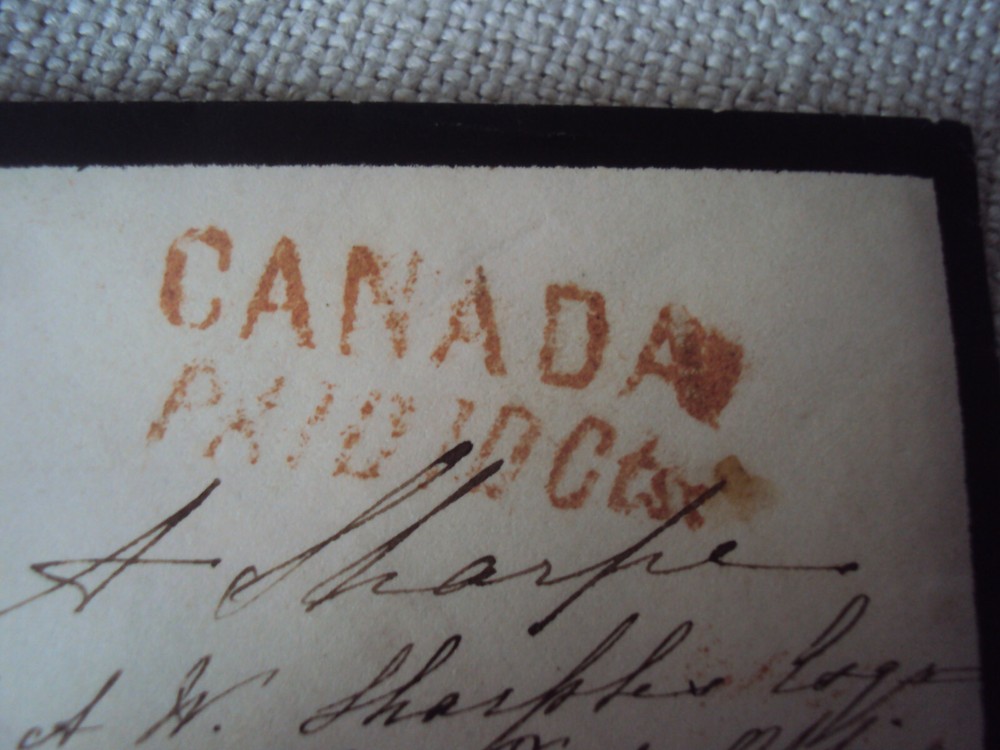 Stampless Cover Canada to US Small Mourning Envelope