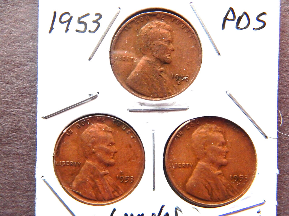 1953 (PDS) (3) Lincoln Pennies