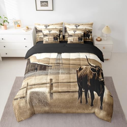 Western Decor Comforter Set with Sheets Size Kids Rustic King White and Brown