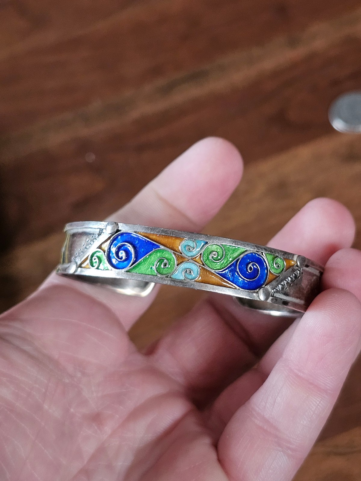 Enameled Sterling bracelet- possibly morrocan?