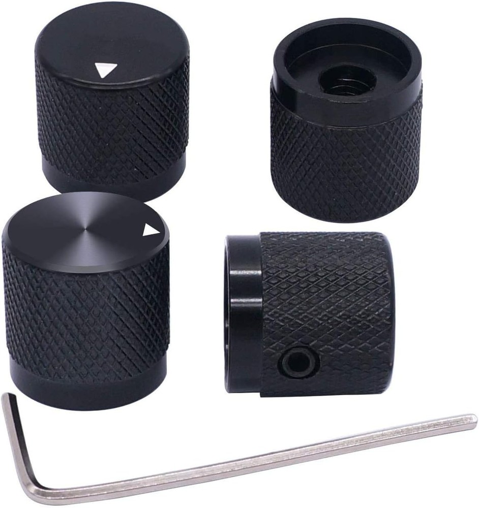Precision CNC Machined Black Aluminum Knobs for Guitar & Audio Control - 4 Pack