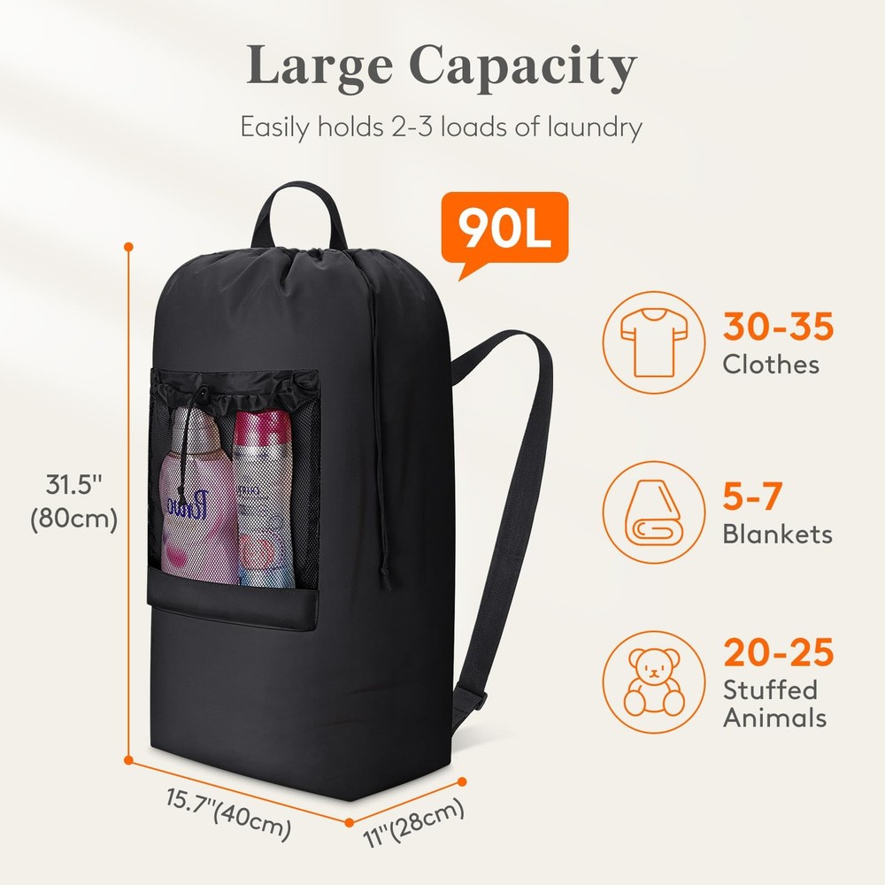 Extra Large Laundry Backpack Travel Bag with Mesh Pocket and Shoulder Strap