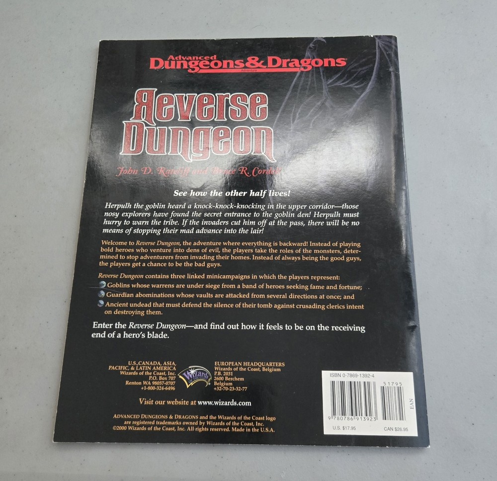 Reverse Dungeon Advanced Dungeons & Dragons D&D TSR - OOP Softcover