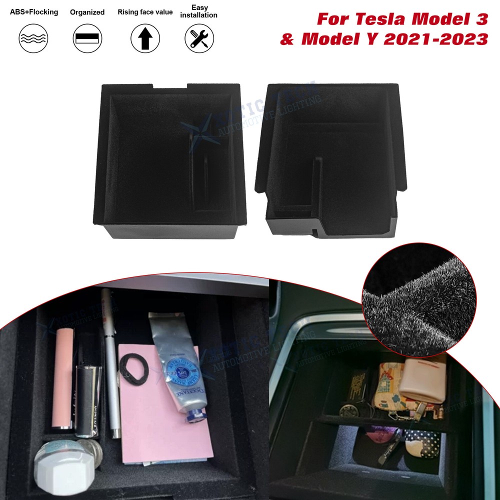 For Tesla 3&Y 2nd Gen Console Armrest Black Layer Organizer Tray Flocking Boxes