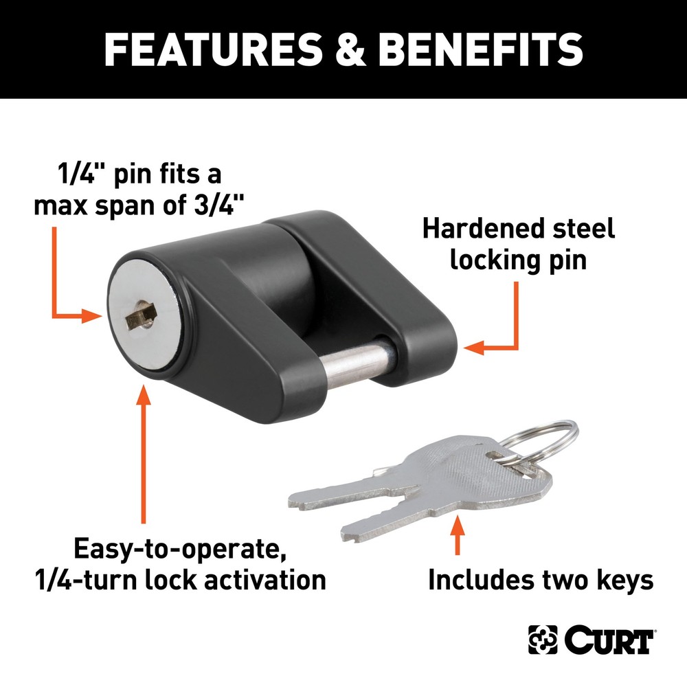 Curt-Coupler Lock (1/4" Pin, 3/4" Latch Span, Padlock, Black)