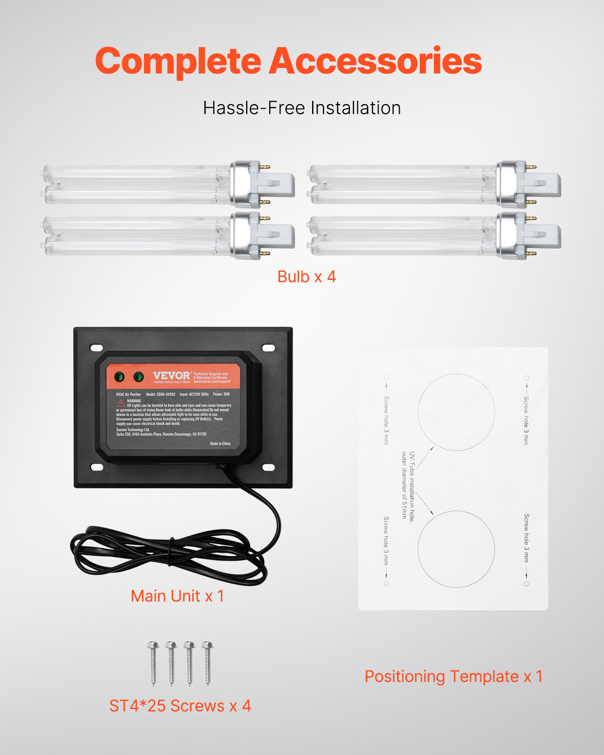 HVAC Air Purifier Whole House 18W 7inch UV Light in Duct for Ac Systems
