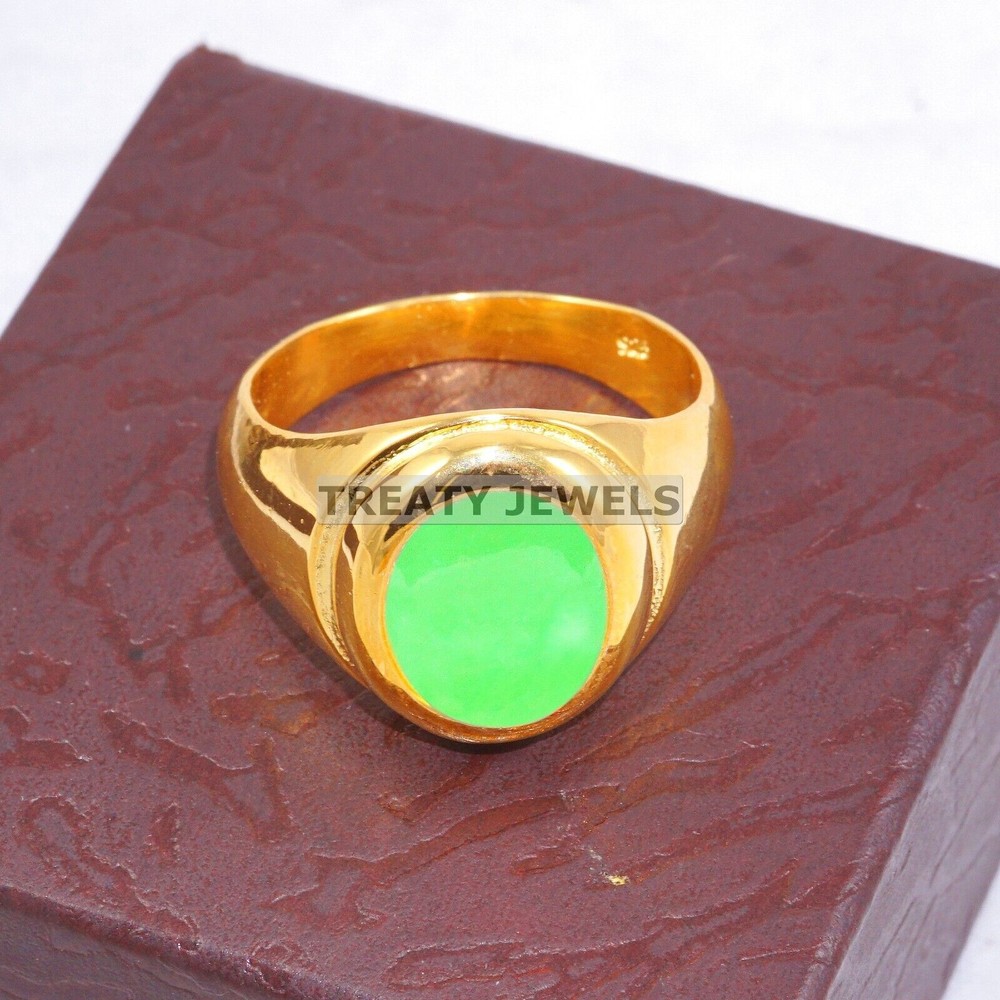 Jade Oval Cut With 14K Solid Yellow Gold Ring For Men's #B162