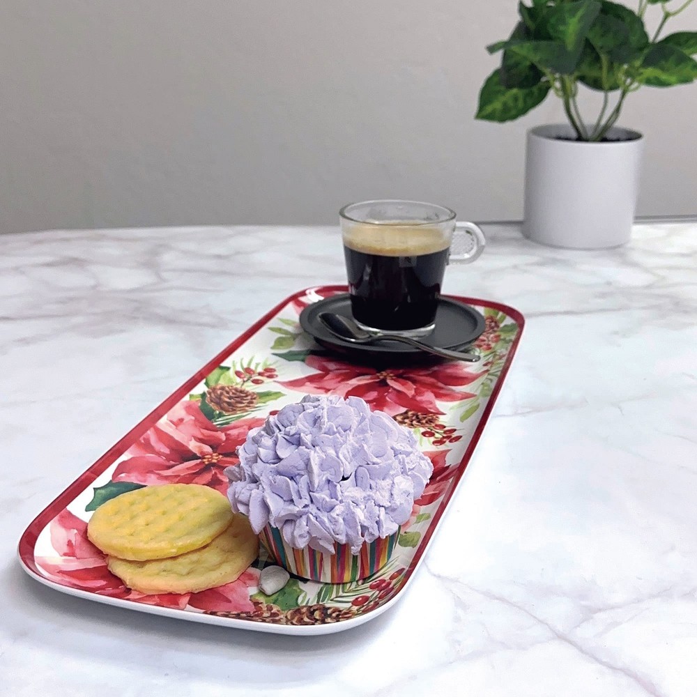 UPware Poinsettias Melamine Serving Tray, 15 x 6.5 Inch Rectangular Serving P...