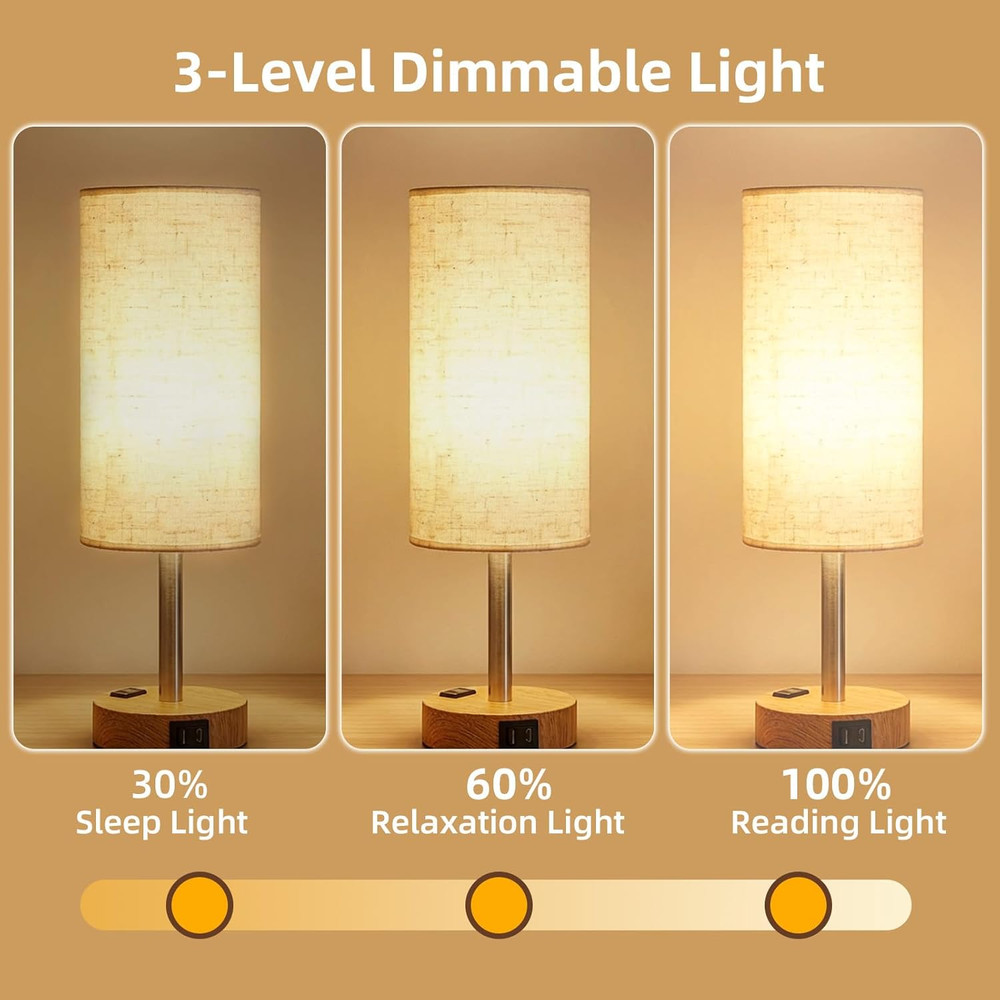 Table Lamp for Nightstand, High-Sensitivity Touch, 3-Level Dimmable Bedside Lamp