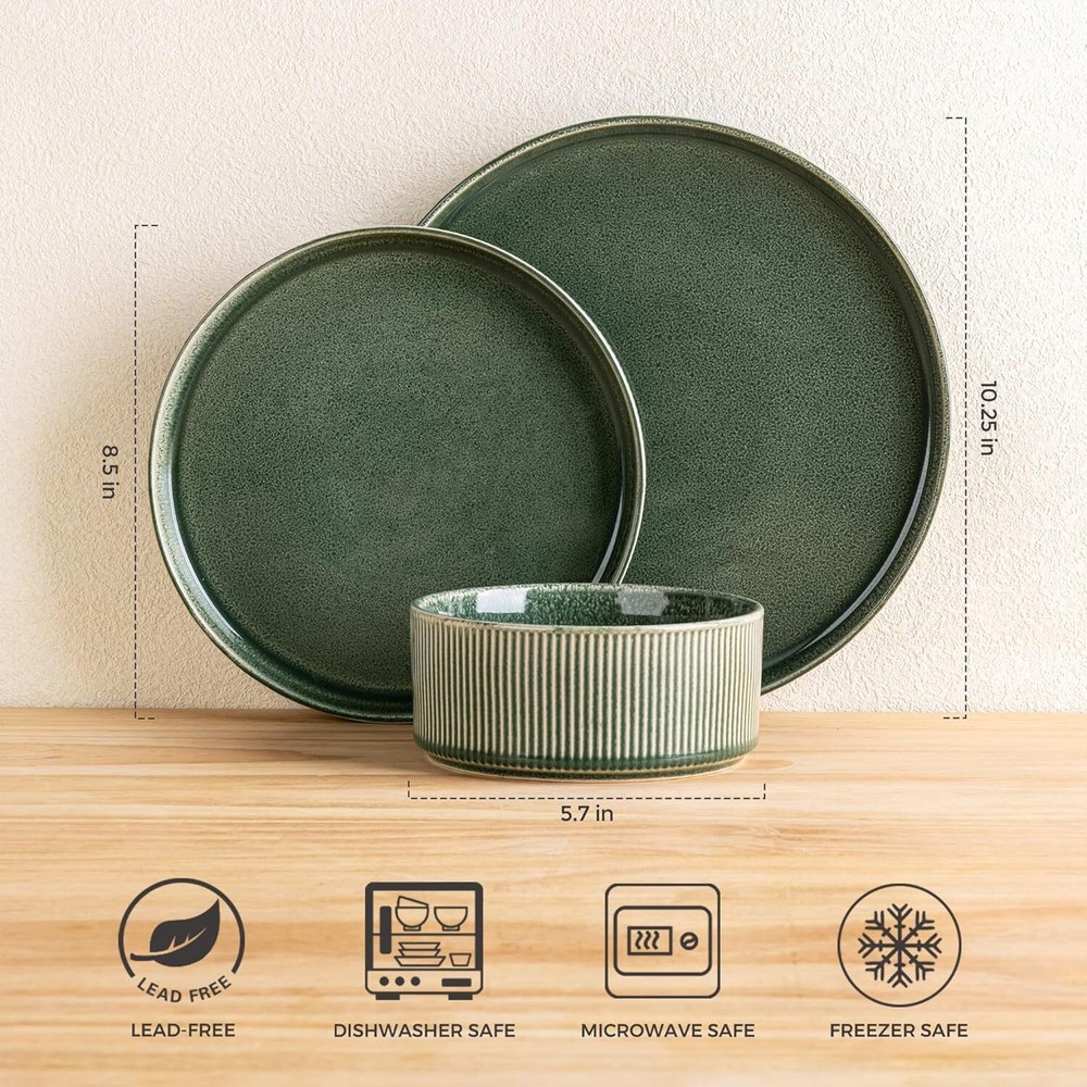 Stoneware Dinnerware Sets for 4,Round Reactive Glaze Ceramic Plates and Bowl Set