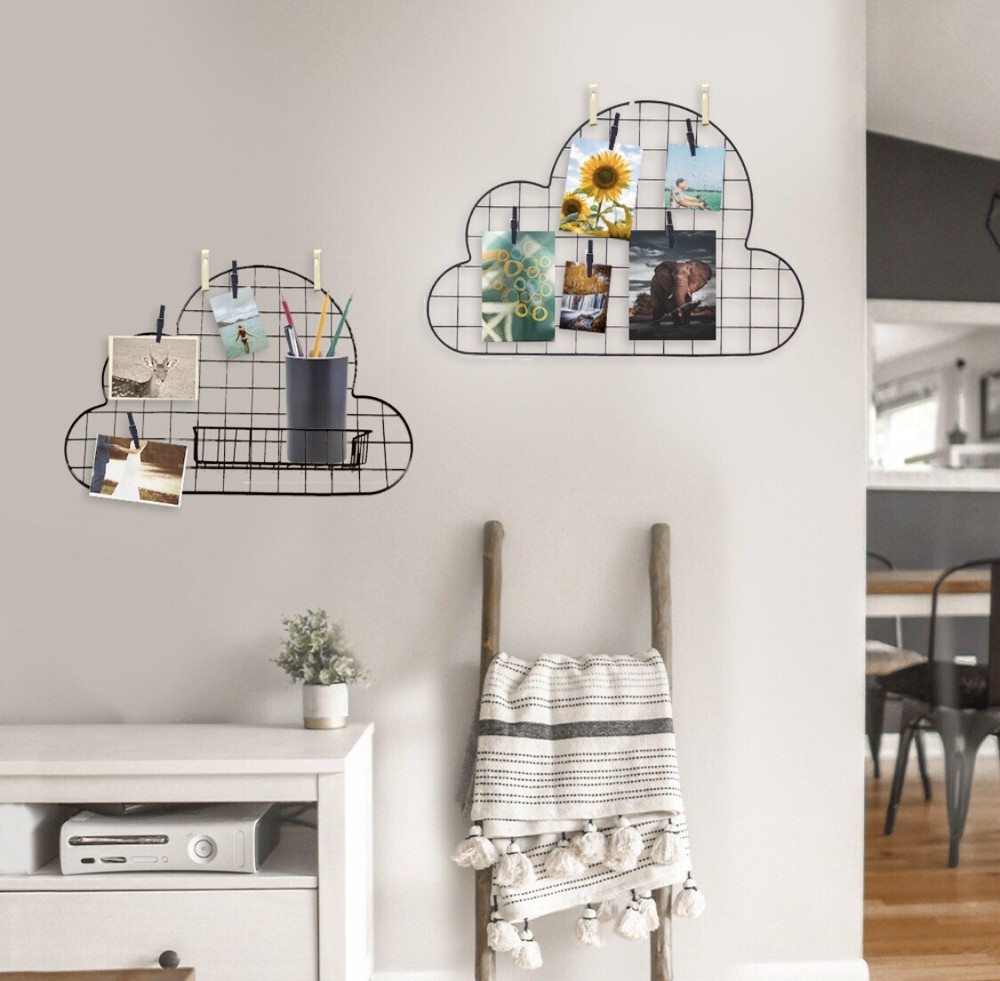 MDCM - Wall Hanging Grid Panel Organizer (2-pack) Cloud Shaped Metal Wire Wall