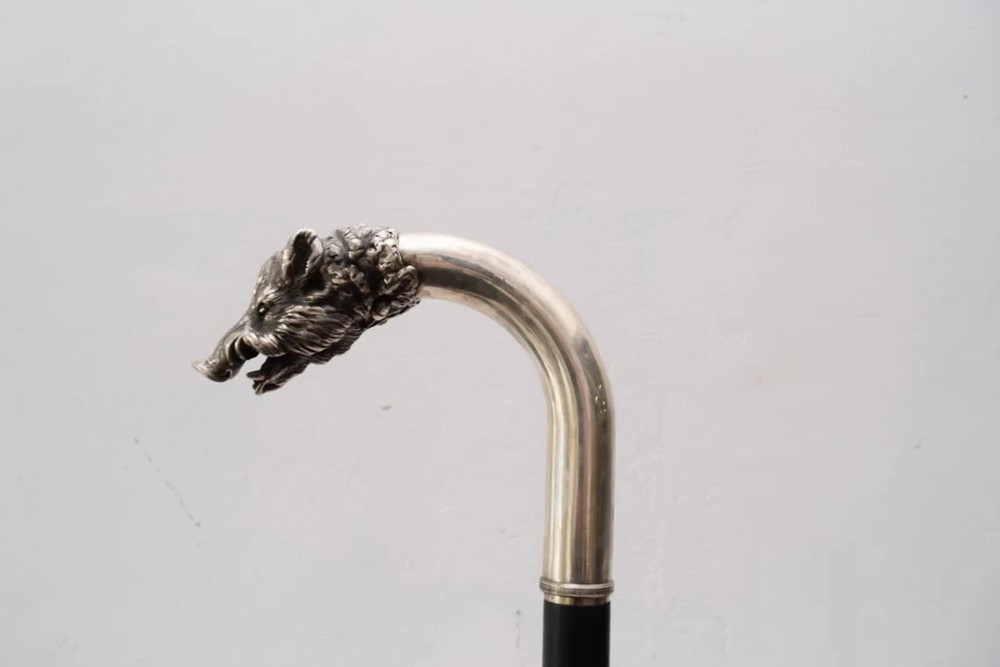 Silver Walking Stick Boar - Head Boar Silver Statue - Cane Silver