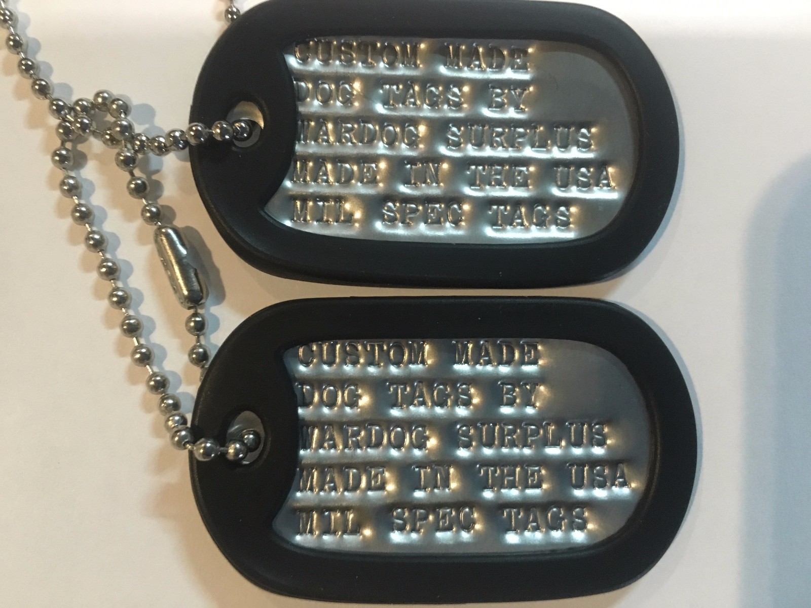 MILITARY CUSTOM DOG TAGS BALL CHAIN & SILENCERS OFFICIAL GI ARMY USMC MATTE