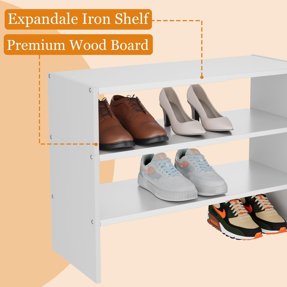 3-Tier Expandable White Shoe Rack Organizer for Closet, Stackable Shoe Racks ...