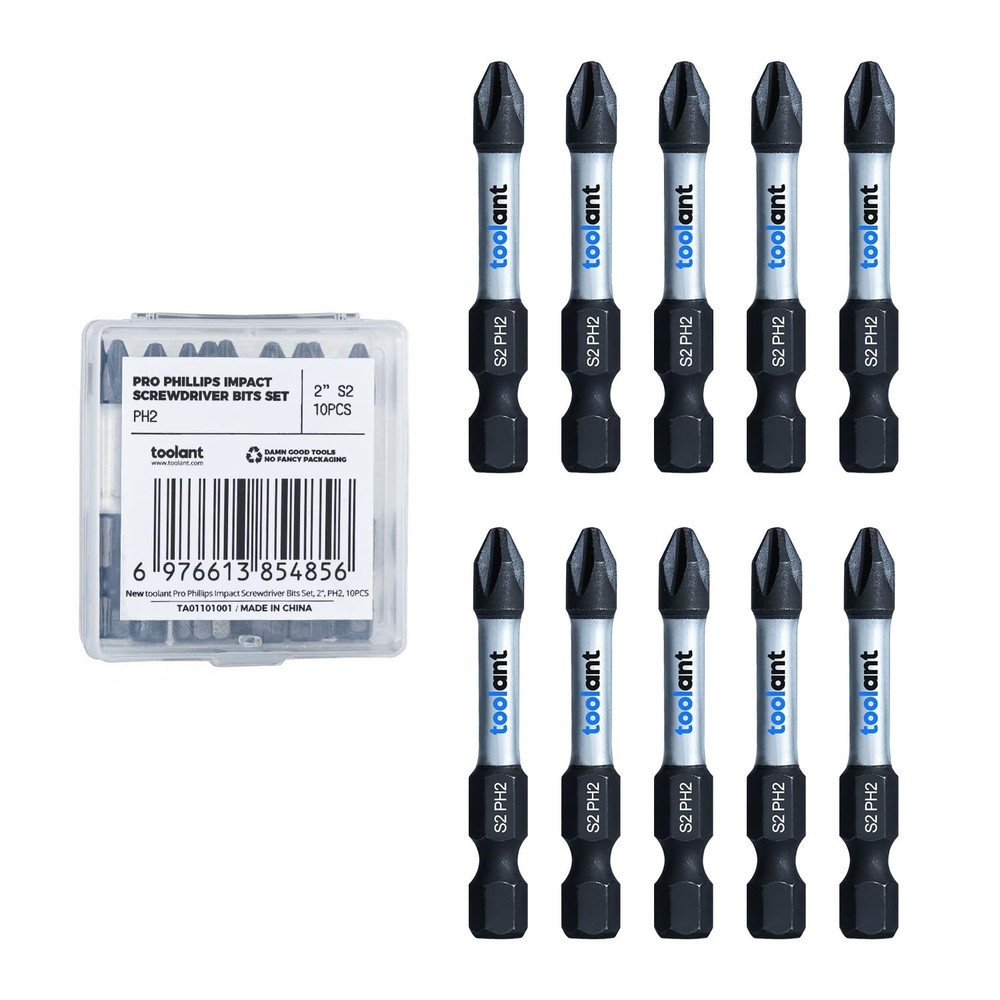 2 Inch Phillips Bit#2 Magnetic Anti Slip Impact Screwdriver Bits Set(10Pack)