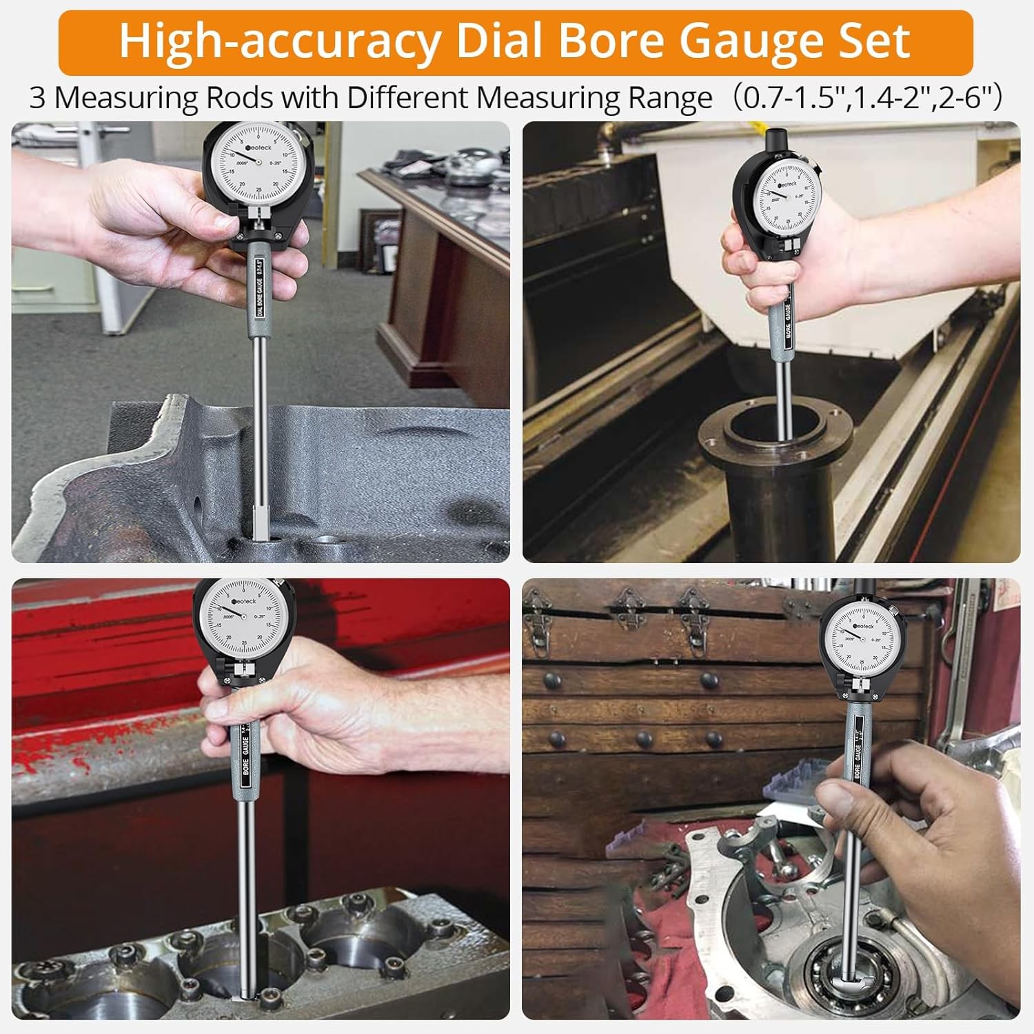 Neoteck 0.7-6" Dial Bore Gauge Indicator Engine Measuring Cylinder Tool 0.0005"