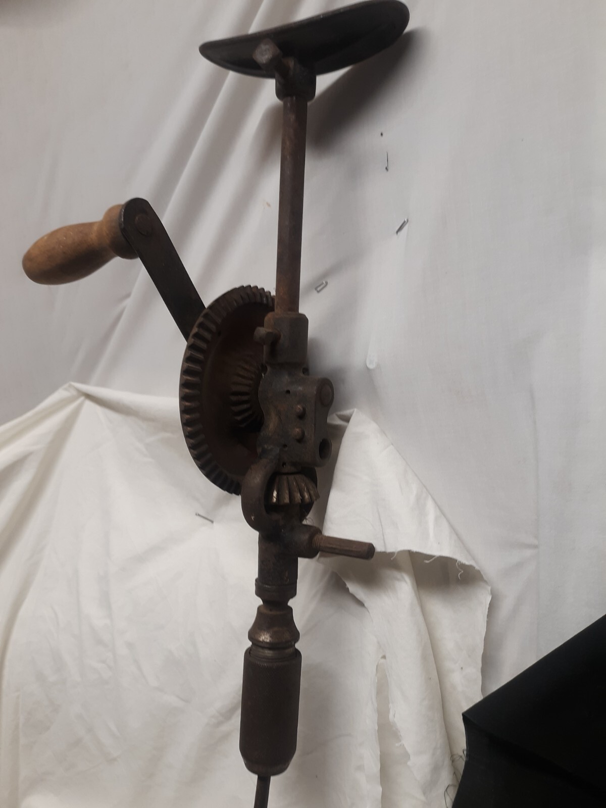 Antique Split Frame Hand Crank Drill Shoulder Brace with 2 Jaw Chuck 15"