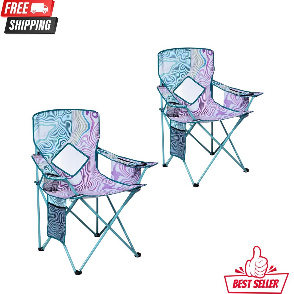 NEW 2 Pack Folding Camping Chair Cooler Pouch Mesh Back Cup Holder
