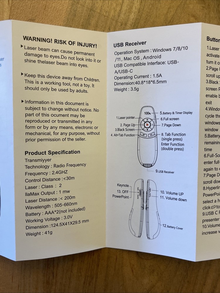 Wireless Presenter, Hyperlink Volume Control Presentation Clicker RF