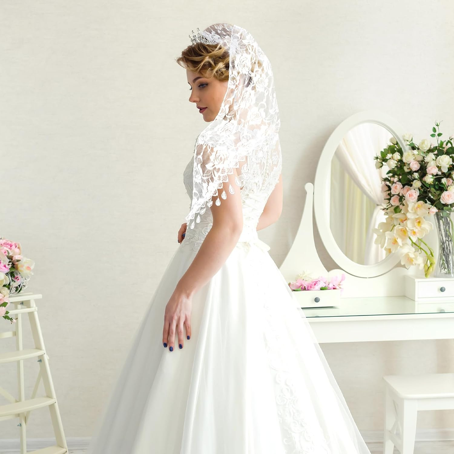 2 Pcs Mass Veil Triangle Mantilla Cathedral Head Covering, Veils for Church Cath