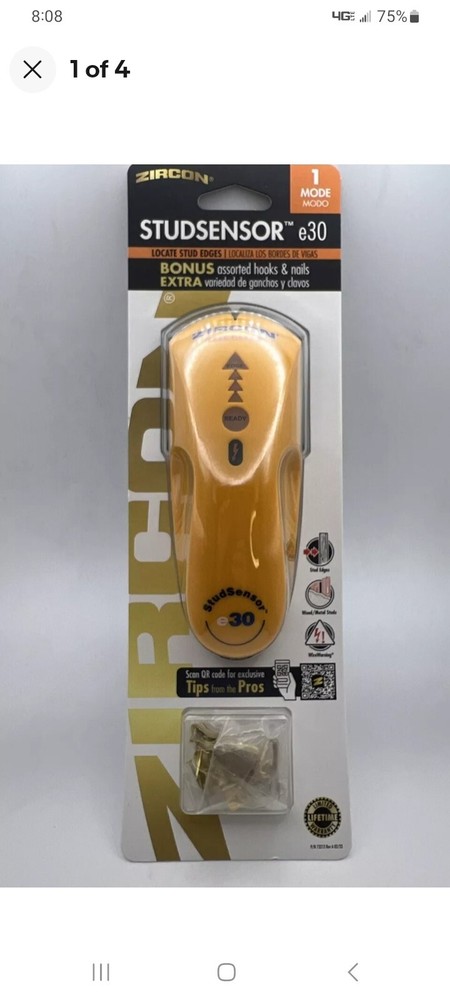 NEW Zircon StudSensor e30 Stud Finder with Wire Warning BONUS Hooks & Nails