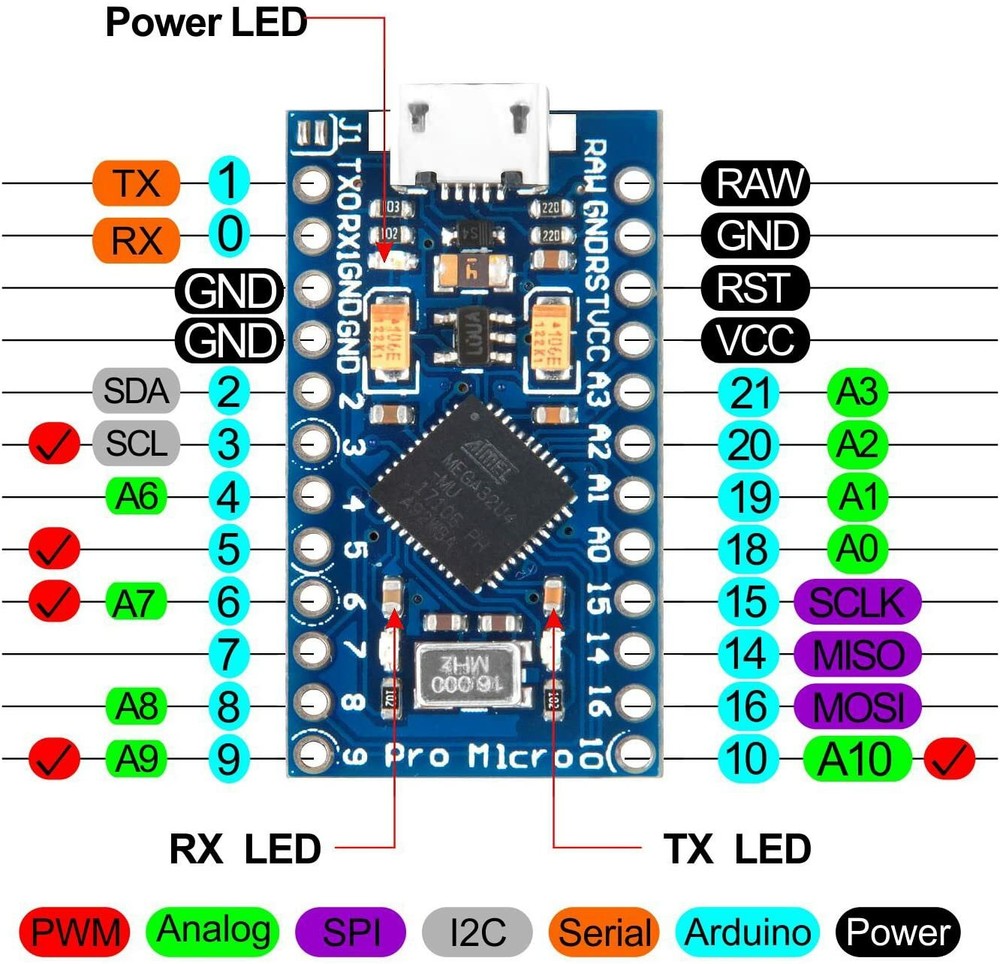 ATmega32U4 Pro Micro Controller for Arduino Micro USB 5V 16MHz Replace ATmega328