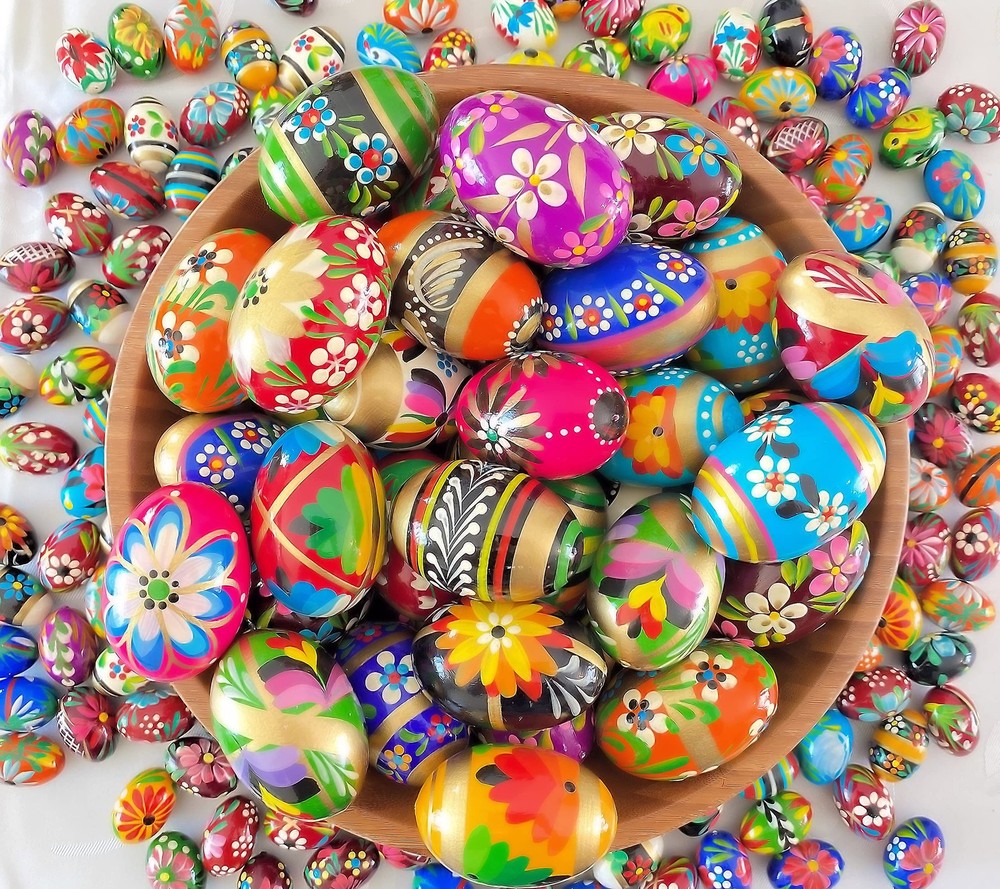 Polish Easter Hand Painted Wooden Eggs (Pisanki) Decorative Eggs for Easter S...