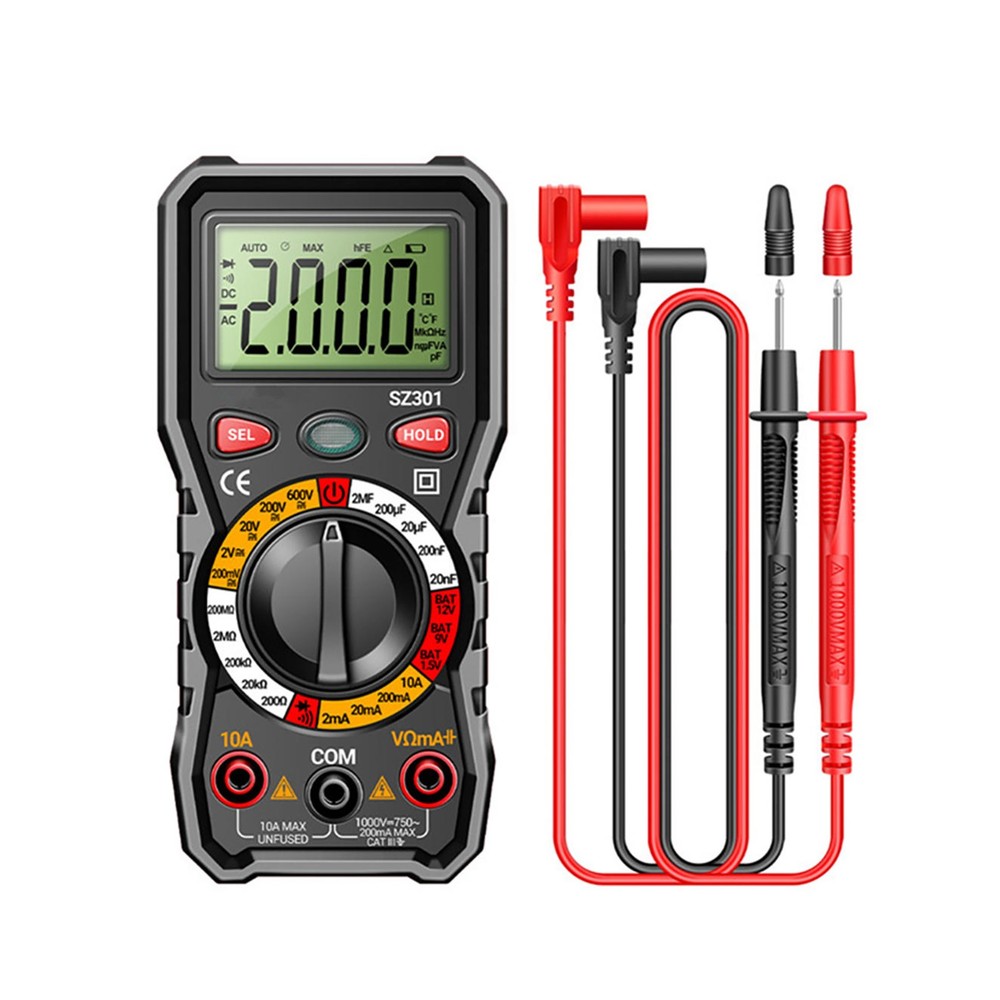 Digital Multimeter Auto-Ranging 600V 10A Measures AC DC Volt Amp Ohm Temp Diode