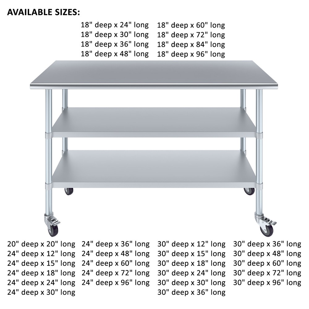 Stainless Steel Work Table With Two Under Shelves and Wheels