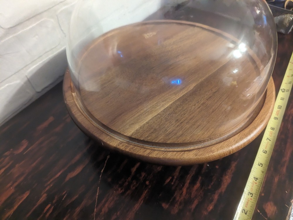 Classic Teak Wood Bakery Cheese Appetizer Stand w Clear Dome Multi-function New