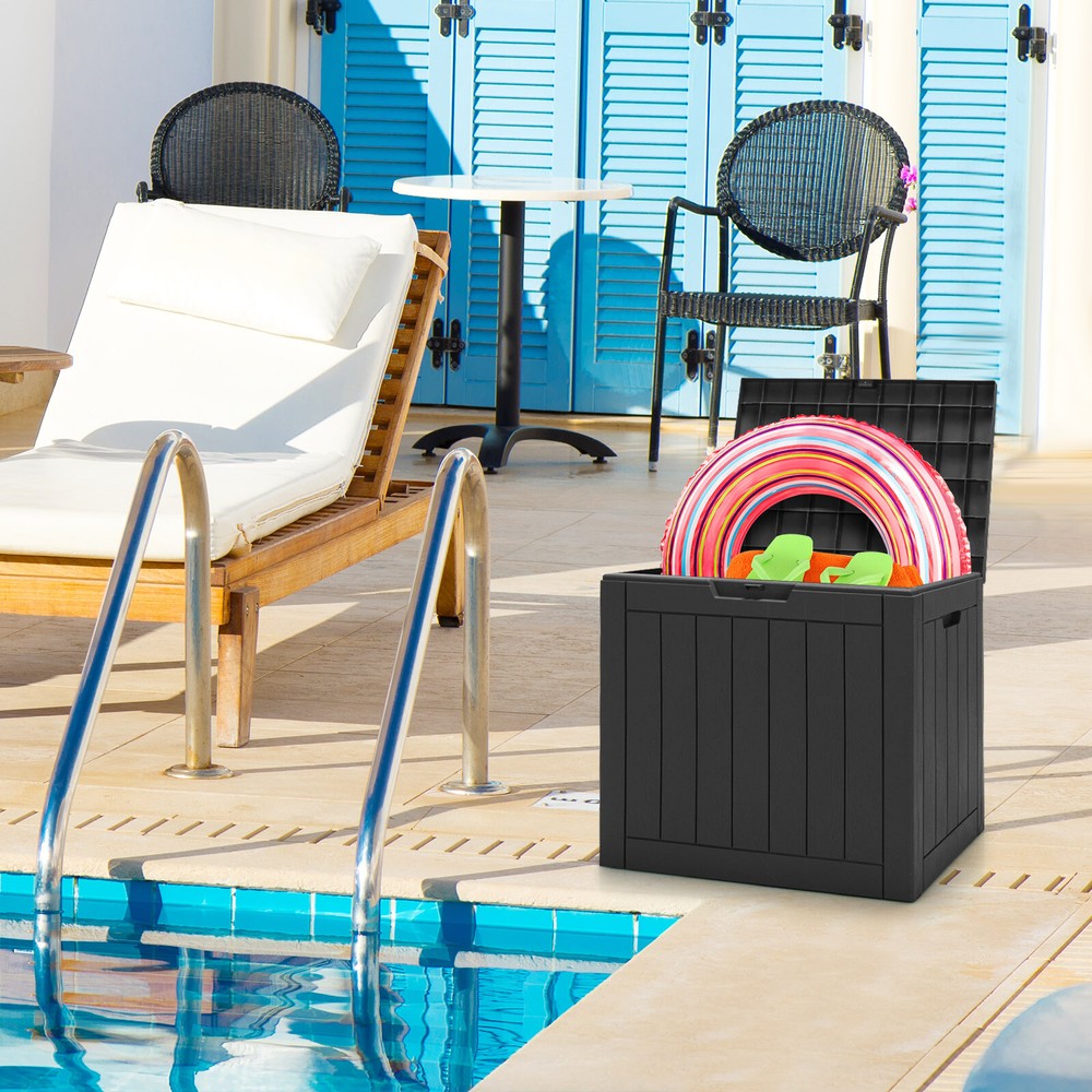 30 Gallon Deck Box Storage Container Seating Tools Organization Deliveries Black