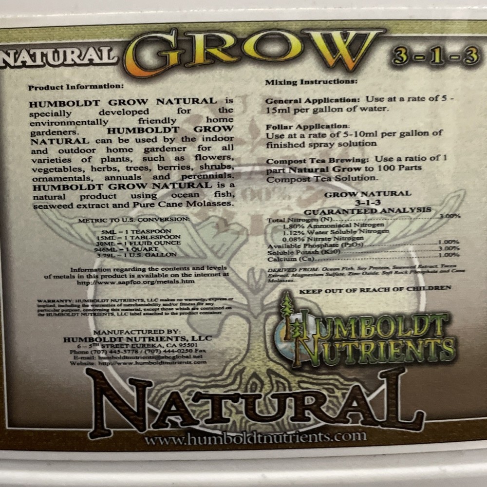 Humboldt Nutrients - Grow Natural- Gallon - Base Nutrient Program - 3-1-3 (16oz)
