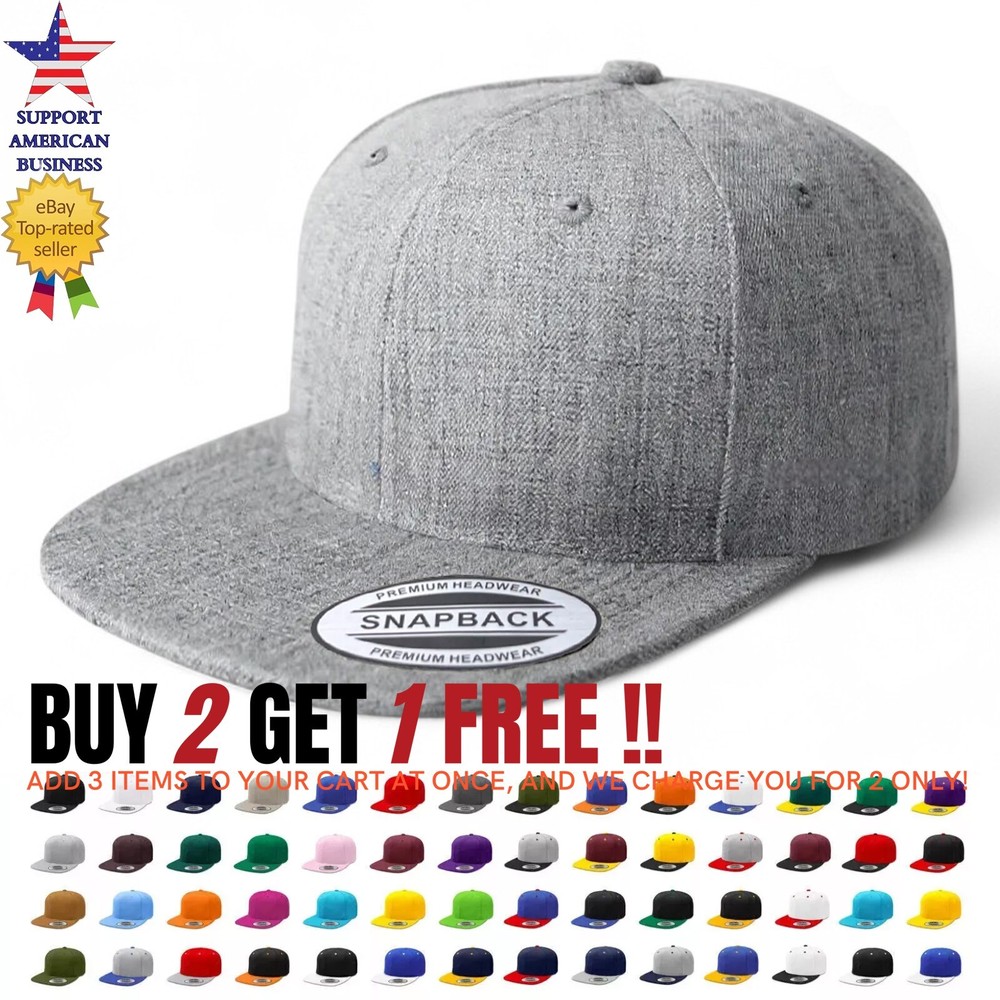 Blank Snapback Hat Flat Bill Trucker Mesh Cap Plain Solid Adjustable Unisex OS